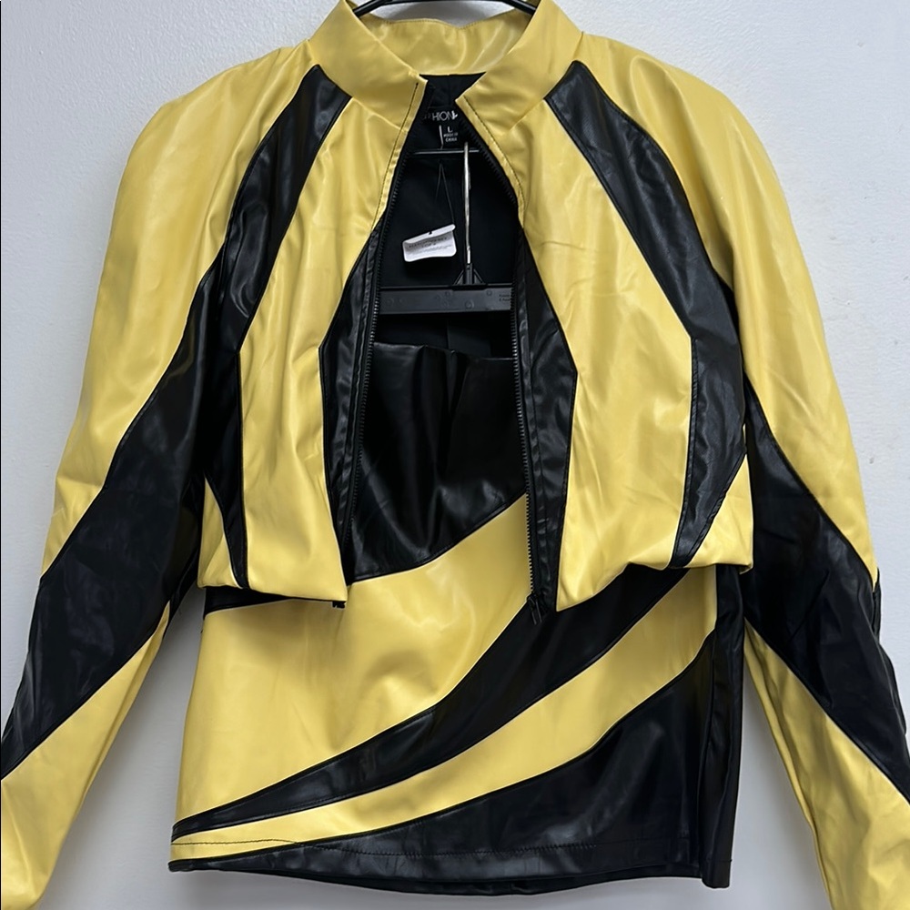 Yellow and Black Women's Two Piece Faux Leather Set